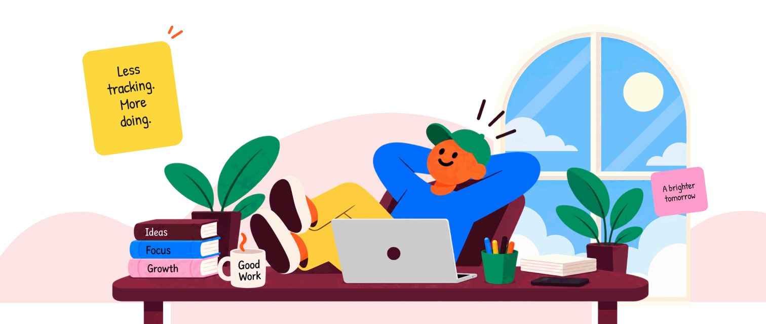 A person relaxing at their desk while their laptop takes care of tracking